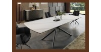 Table de salle à manger OPHIRA – Extensible 180 à 230 cm – Effet marbre blanc – Pieds métal – Style contemporain