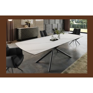 Table de salle à manger OPHIRA – Extensible 180 à 230 cm – Effet marbre blanc – Pieds métal – Style contemporain