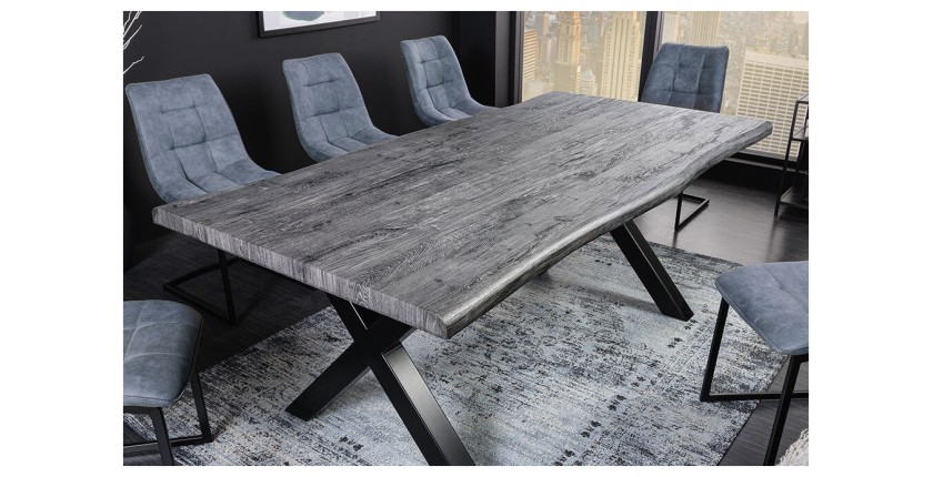 Table de salle à manger RIVET – Rectangulaire 200 cm – Bois gris et métal noir