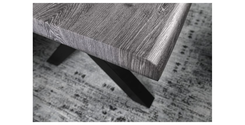 Table de salle à manger RIVET – Rectangulaire 200 cm – Bois gris et métal noir