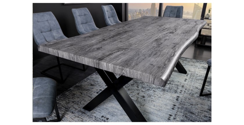 Table de salle à manger RIVET – Rectangulaire 200 cm – Bois gris et métal noir