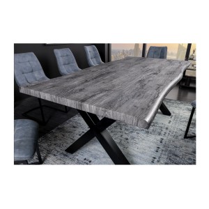 Table de salle à manger RIVET – Rectangulaire 200 cm – Bois gris et métal noir