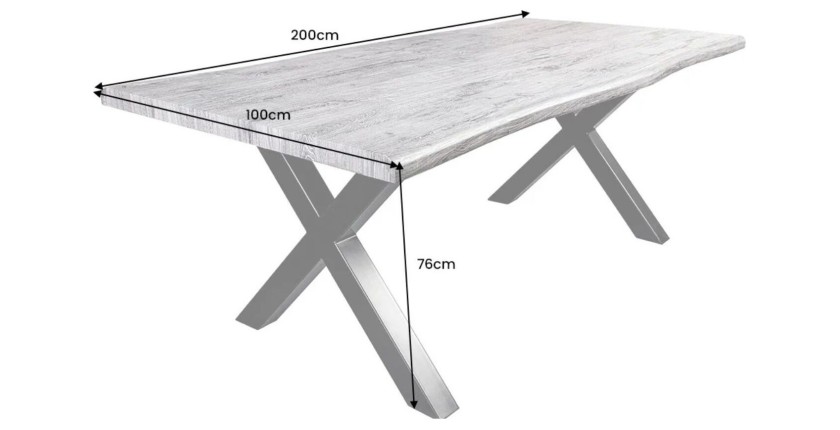 Table RIVET grise 200cm sur fond blanc dimensions