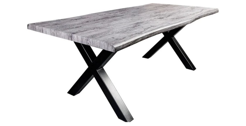 Table de salle à manger RIVET – Rectangulaire 200 cm – Bois gris et métal noir