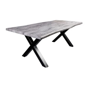 Table de salle à manger RIVET – Rectangulaire 200 cm – Bois gris et métal noir