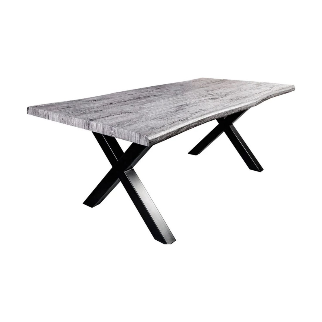 Table de salle à manger RIVET – Rectangulaire 200 cm – Bois gris et métal noir