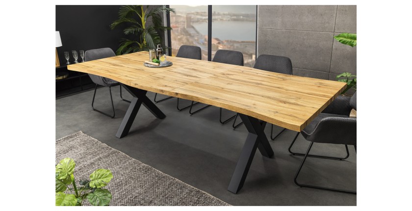 Table de salle à manger RIVET extensible jusqu'à 220 cm – Bois et métal noir – Style industriel