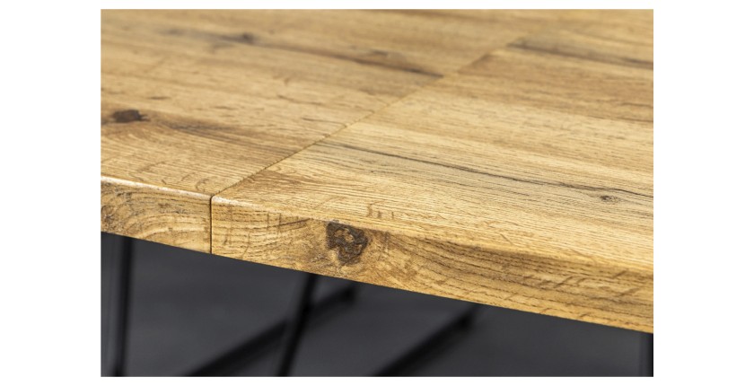 Table de salle à manger RIVET extensible jusqu'à 220 cm – Bois et métal noir – Style industriel
