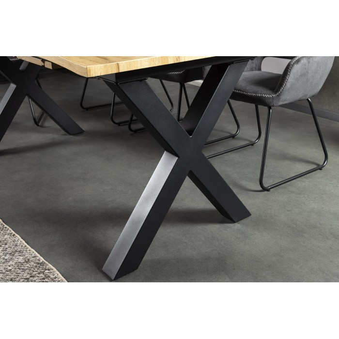 Mesa de comedor extensible RIVET hasta 220 cm – Madera y metal negro – Estilo industrial