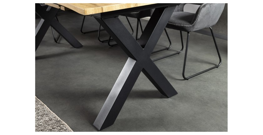 Table de salle à manger RIVET extensible jusqu'à 220 cm – Bois et métal noir – Style industriel