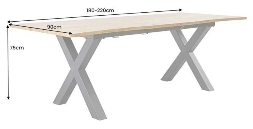 Table RIVET bois extensible 220cm dimensions