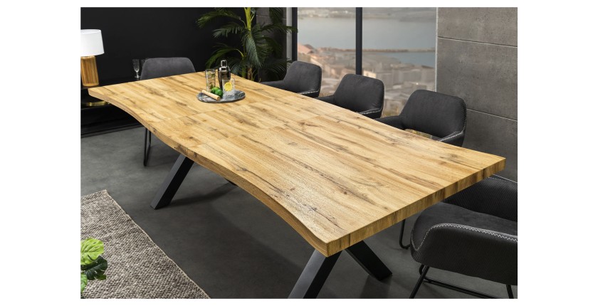 Table de salle à manger RIVET – Extensible 160 à 200 cm – Bois et métal noir – Style industriel
