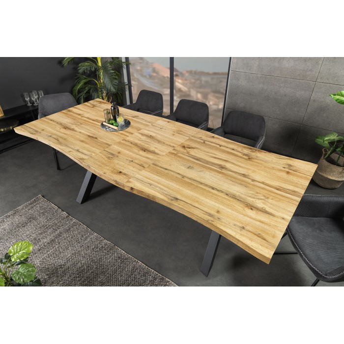 Eettafel RIVET - Uitschuifbaar 160 tot 200 cm - Hout en zwart metaal - Industriële stijl