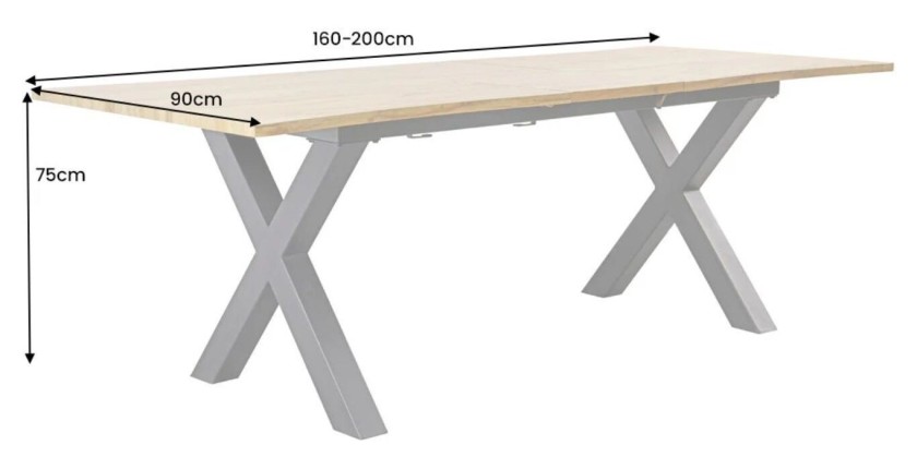 Table de salle à manger RIVET – Extensible 160 à 200 cm – Bois et métal noir – Style industriel