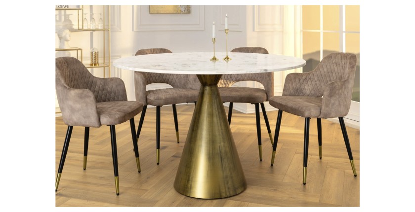 Table ronde SOLEA – Marbre blanc et pied or – Chic et moderne