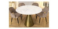 Table ronde SOLEA – Marbre blanc et pied or – Chic et moderne