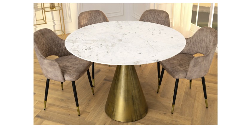 Table ronde SOLEA – Marbre blanc et pied or – Chic et moderne