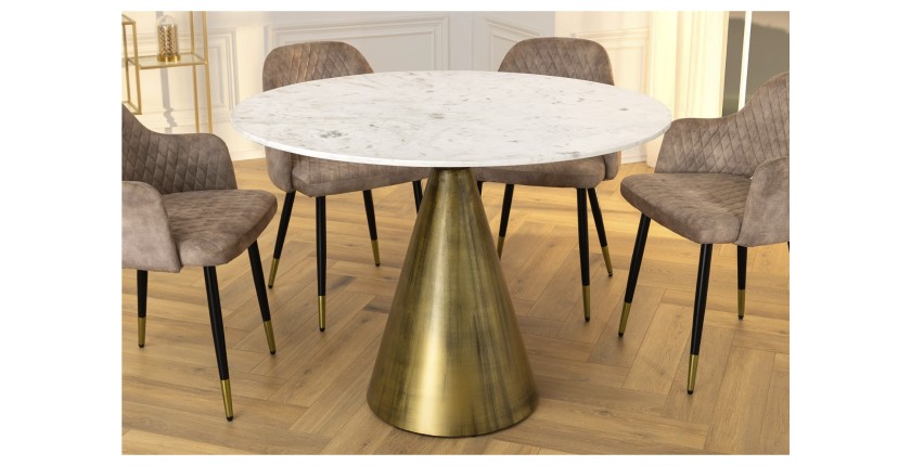 Table ronde SOLEA – Marbre blanc et pied or – Chic et moderne