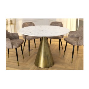 Table ronde SOLEA – Marbre blanc et pied or – Chic et moderne