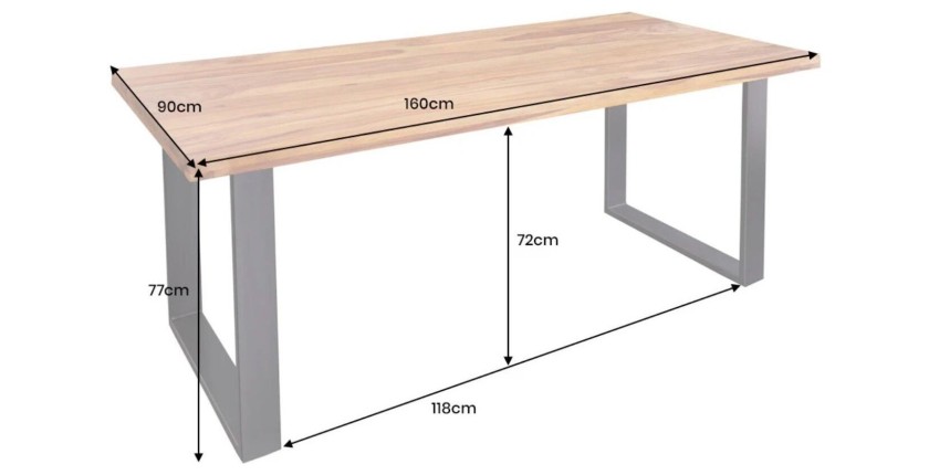 Table LODEN – Rectangulaire 160 cm – Bois Sheesham et métal – Style industriel