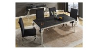 Table VELENA – Rectangulaire 180 cm – Plateau pierre frittée et acier chromé – Style baroque