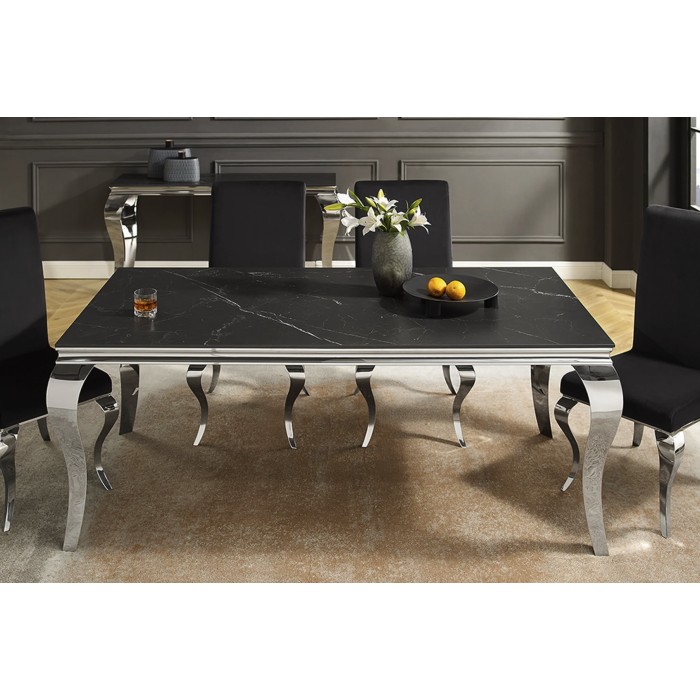 Table VELENA noir vu de face dans décor 3D