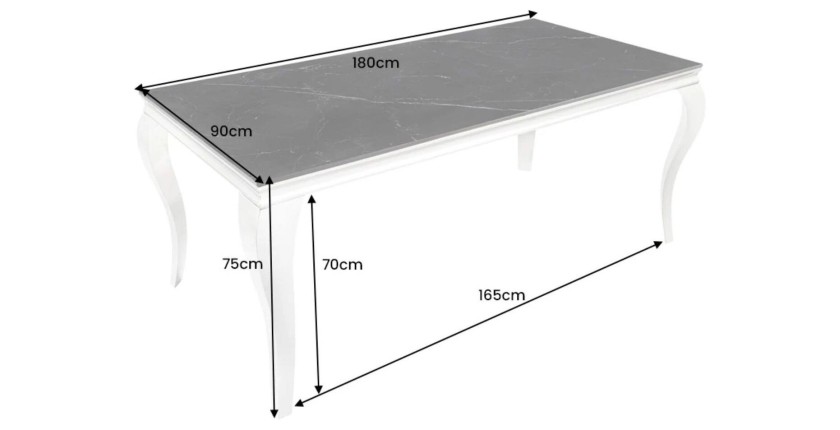 Table VELENA – Rectangulaire 180 cm – Plateau pierre frittée et acier chromé – Style baroque