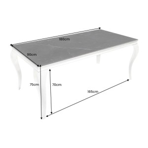 Table VELENA – Rectangulaire 180 cm – Plateau pierre frittée et acier chromé – Style baroque