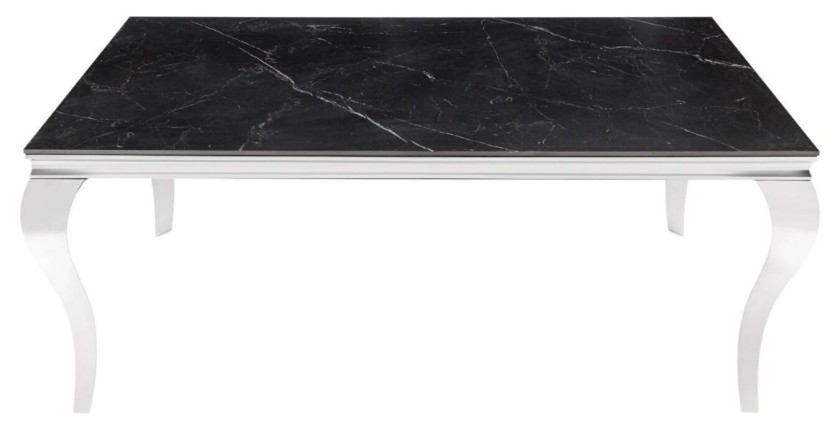 Table VELENA – Rectangulaire 180 cm – Plateau pierre frittée et acier chromé – Style baroque