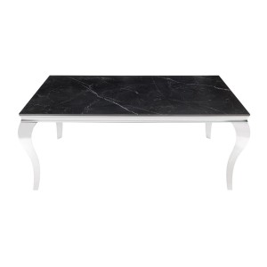 Table VELENA – Rectangulaire 180 cm – Plateau pierre frittée et acier chromé – Style baroque