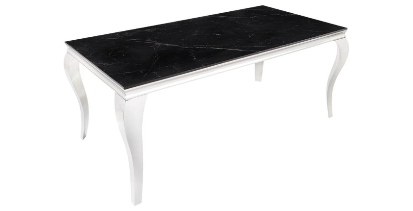 Table VELENA – Rectangulaire 180 cm – Plateau pierre frittée et acier chromé – Style baroque