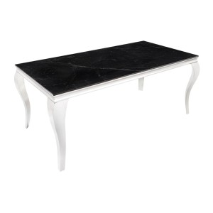Table VELENA – Rectangulaire 180 cm – Plateau pierre frittée et acier chromé – Style baroque