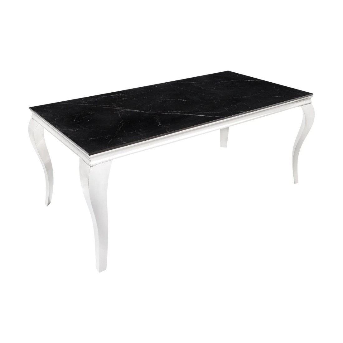 Table VELENA – Rectangulaire 180 cm – Plateau pierre frittée et acier chromé – Style baroque