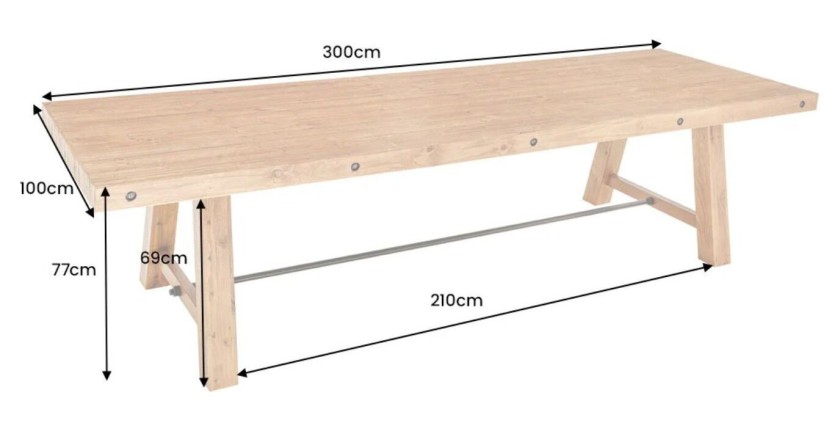 Table de salle à manger RANCHO – Rectangulaire 300 cm – Bois massif de pin recyclé et métal – Style rustique