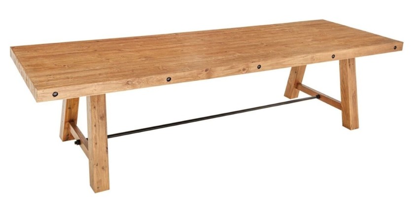 Table de salle à manger RANCHO – Rectangulaire 300 cm – Bois massif de pin recyclé et métal – Style rustique