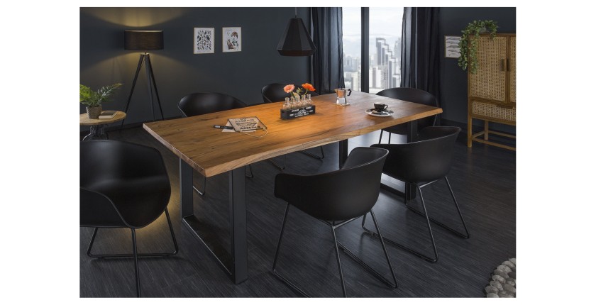 Table de salle à manger ARKAYA – Bois massif d’acacia et métal – Style industriel
