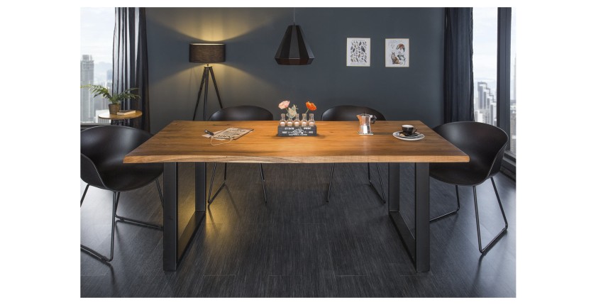 Table de salle à manger ARKAYA – Bois massif d’acacia et métal – Style industriel