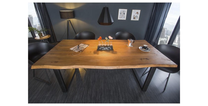 Table de salle à manger ARKAYA – Bois massif d’acacia et métal – Style industriel