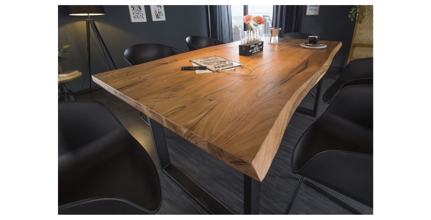 Table de salle à manger ARKAYA – Bois massif d’acacia et métal – Style industriel