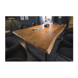 Table de salle à manger ARKAYA – Bois massif d’acacia et métal – Style industriel