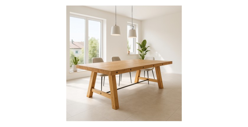 Table de salle à manger RANCHO – Rectangulaire 300 cm – Bois massif de pin recyclé et métal – Style rustique