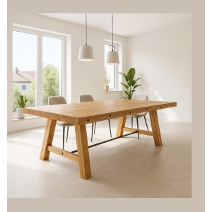 Table de salle à manger RANCHO – Rectangulaire 300 cm – Bois massif de pin recyclé et métal – Style rustique