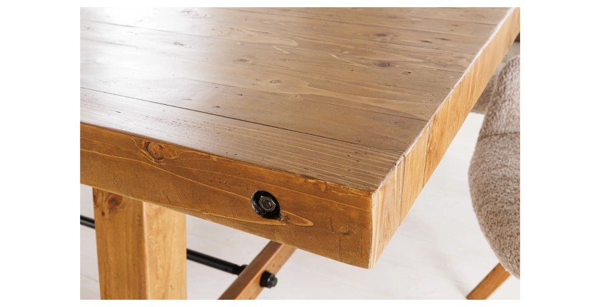 Grande table RANCHO – Rectangulaire 400 cm – Bois massif de pin recyclé et métal – Style rustique