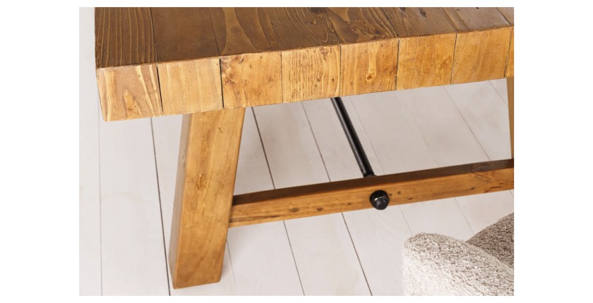 Grande table RANCHO – Rectangulaire 400 cm – Bois massif de pin recyclé et métal – Style rustique