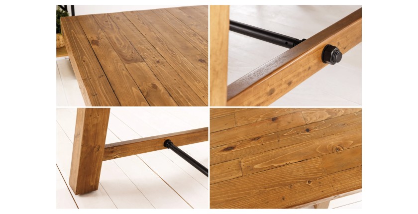 Grande table RANCHO – Rectangulaire 400 cm – Bois massif de pin recyclé et métal – Style rustique