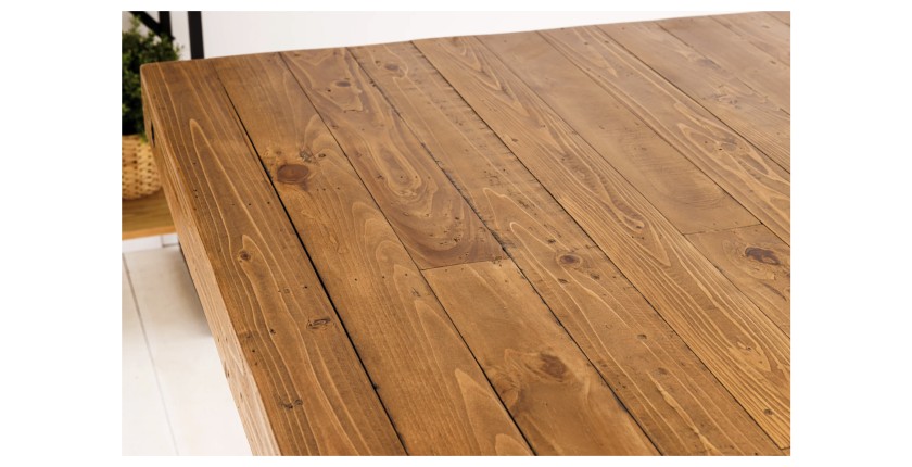 Grande table RANCHO – Rectangulaire 400 cm – Bois massif de pin recyclé et métal – Style rustique