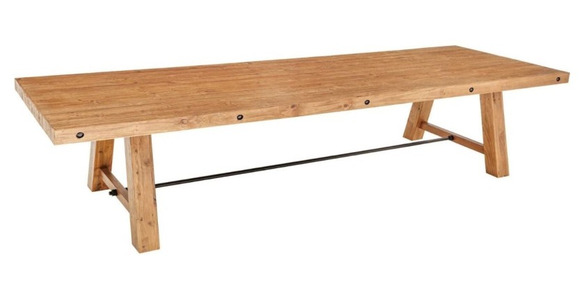 Grande table RANCHO – Rectangulaire 400 cm – Bois massif de pin recyclé et métal – Style rustique