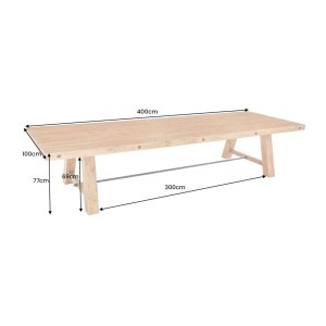 Grande table RANCHO – Rectangulaire 400 cm – Bois massif de pin recyclé et métal – Style rustique