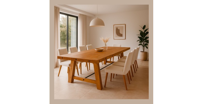 Grande table RANCHO – Rectangulaire 400 cm – Bois massif de pin recyclé et métal – Style rustique