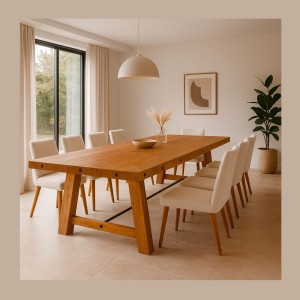 Grande table RANCHO – Rectangulaire 400 cm – Bois massif de pin recyclé et métal – Style rustique